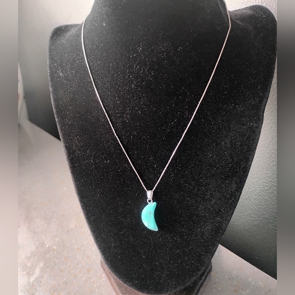 Turquoise Crescent Moon on Sterling Silver Chain - Picture 1 of 5